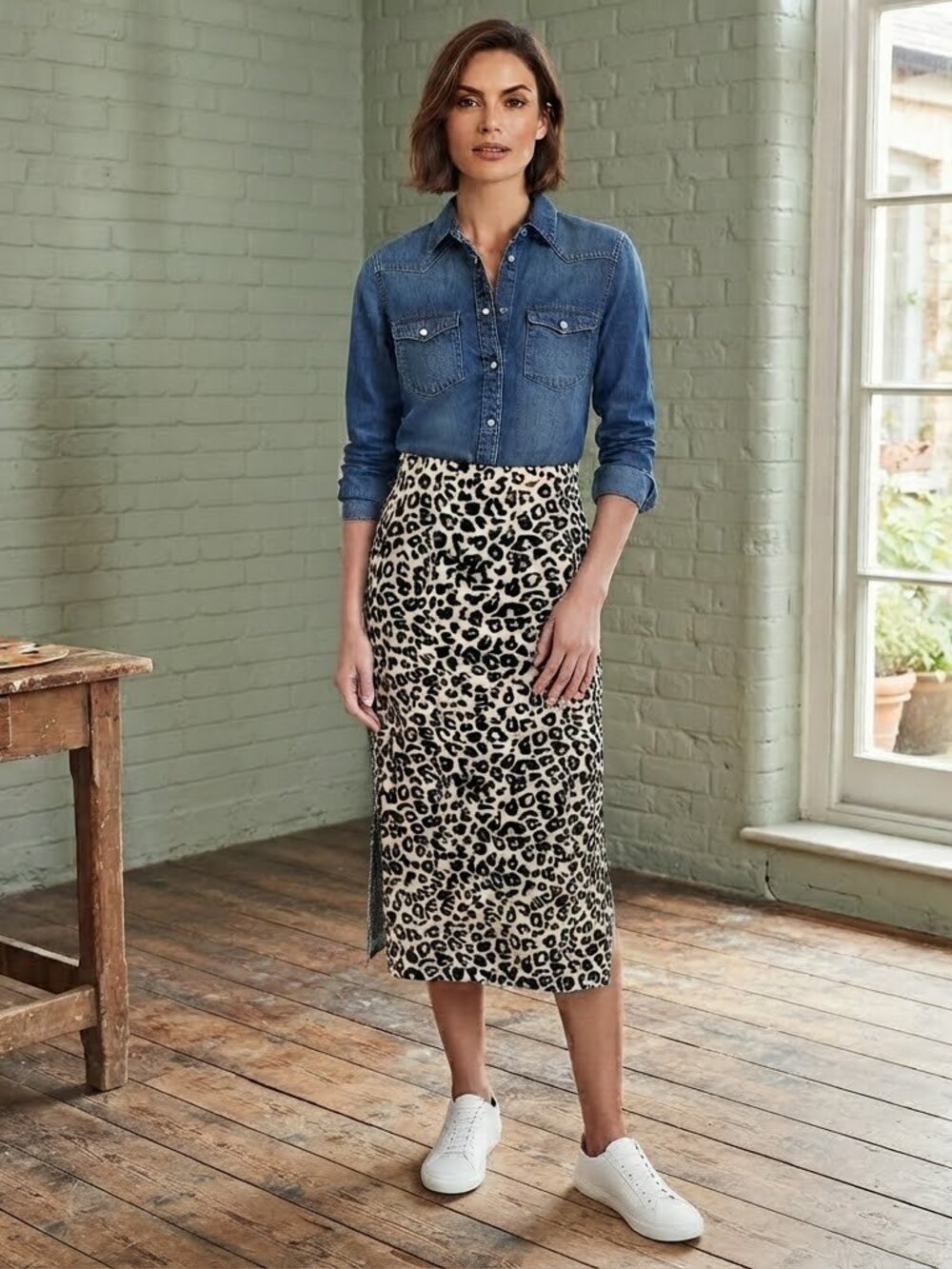J.O.A. Leopard Print Sweater Skirt Size M Pull On Midi Skirt
